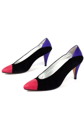 1980s Andrea Pfister Vintage Suede Leather Color Block Shoes
