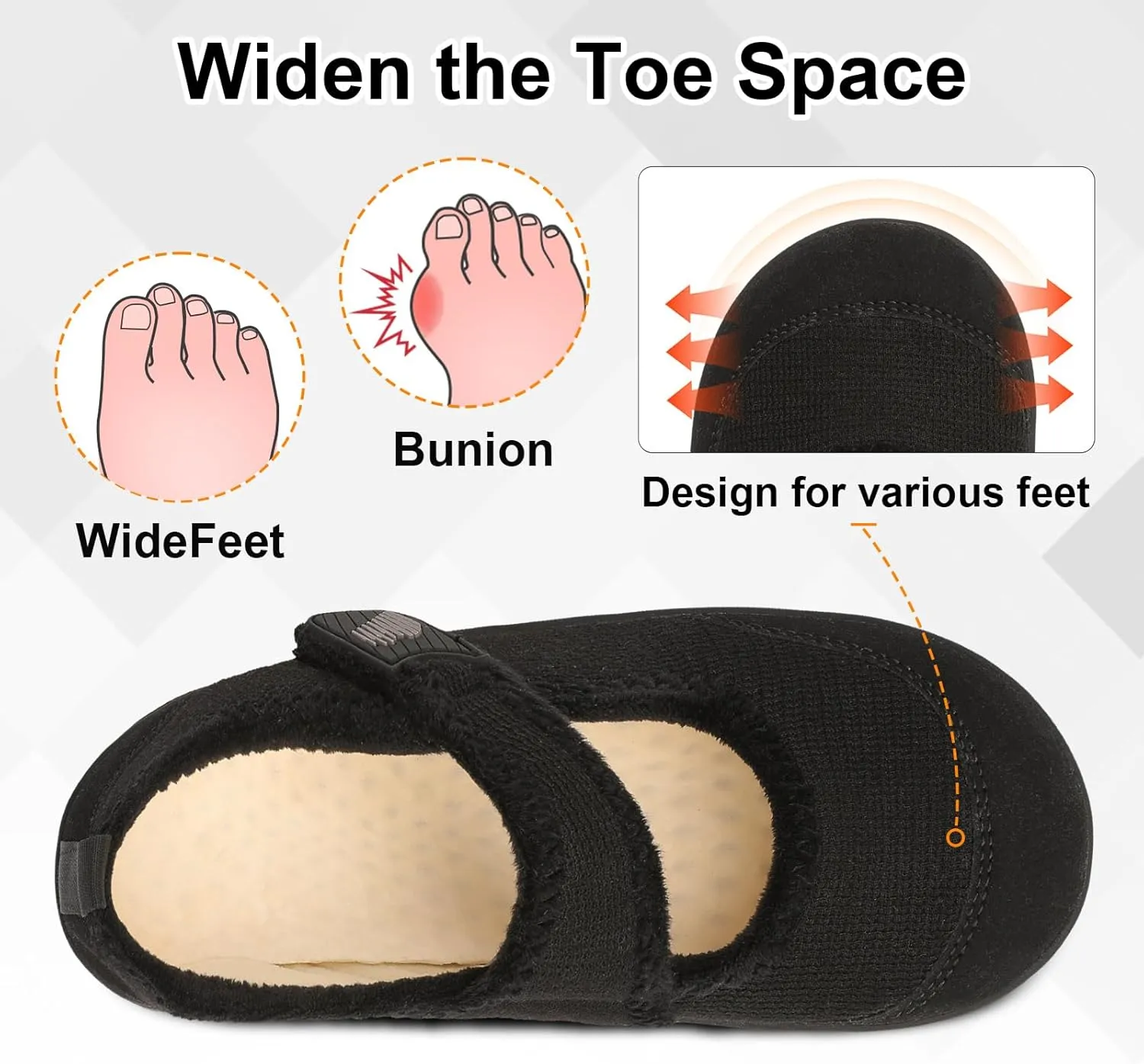 BARERUN Womens Slippers Wide Diabetic Shoes for Women Adjustable House Slippers Swollen Bunions Neuropathy House Shoes Stable Non Slip Barefoot Walking Shoes Indoor Outdoor