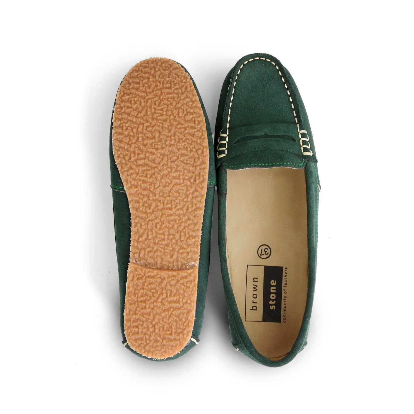 Leather Moccasin Suede Green Duck Head