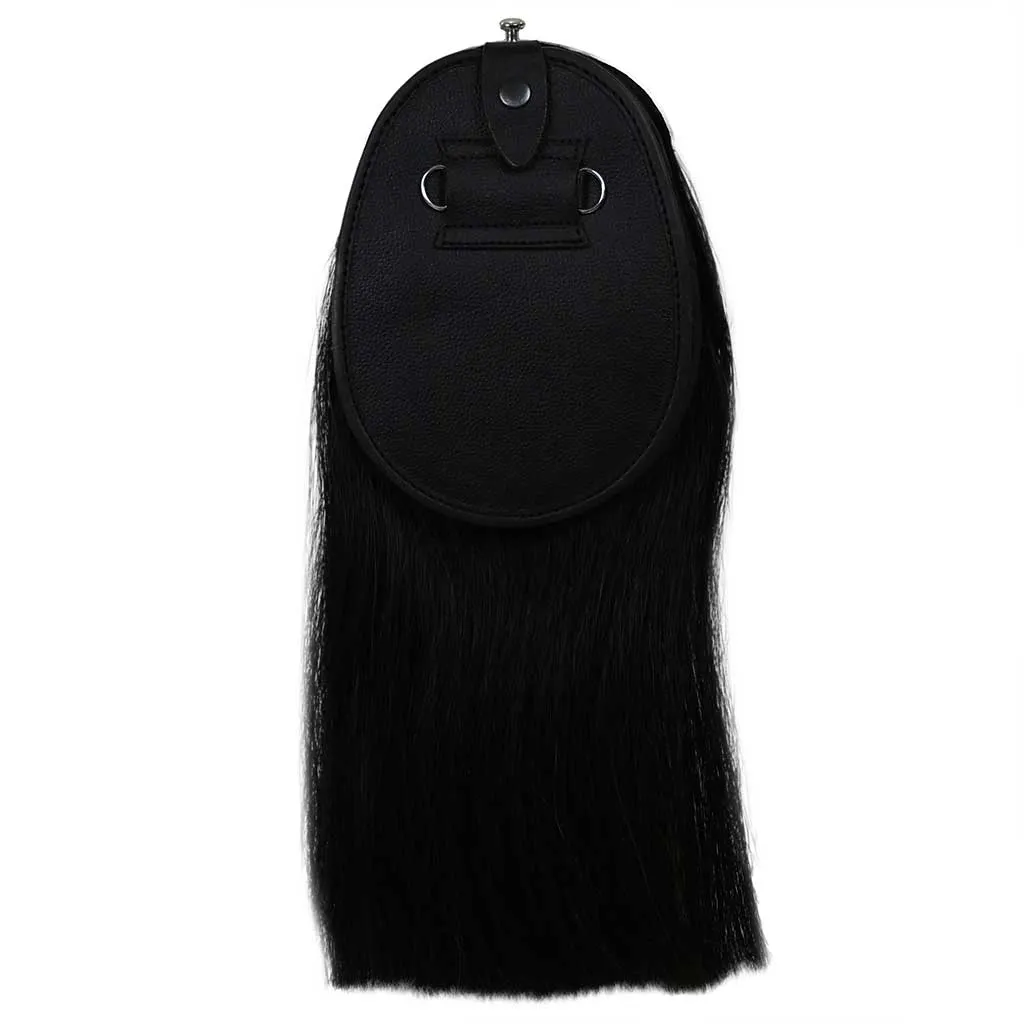 Real Horse Hair Sporran Black with White Long Hair Two Tassels