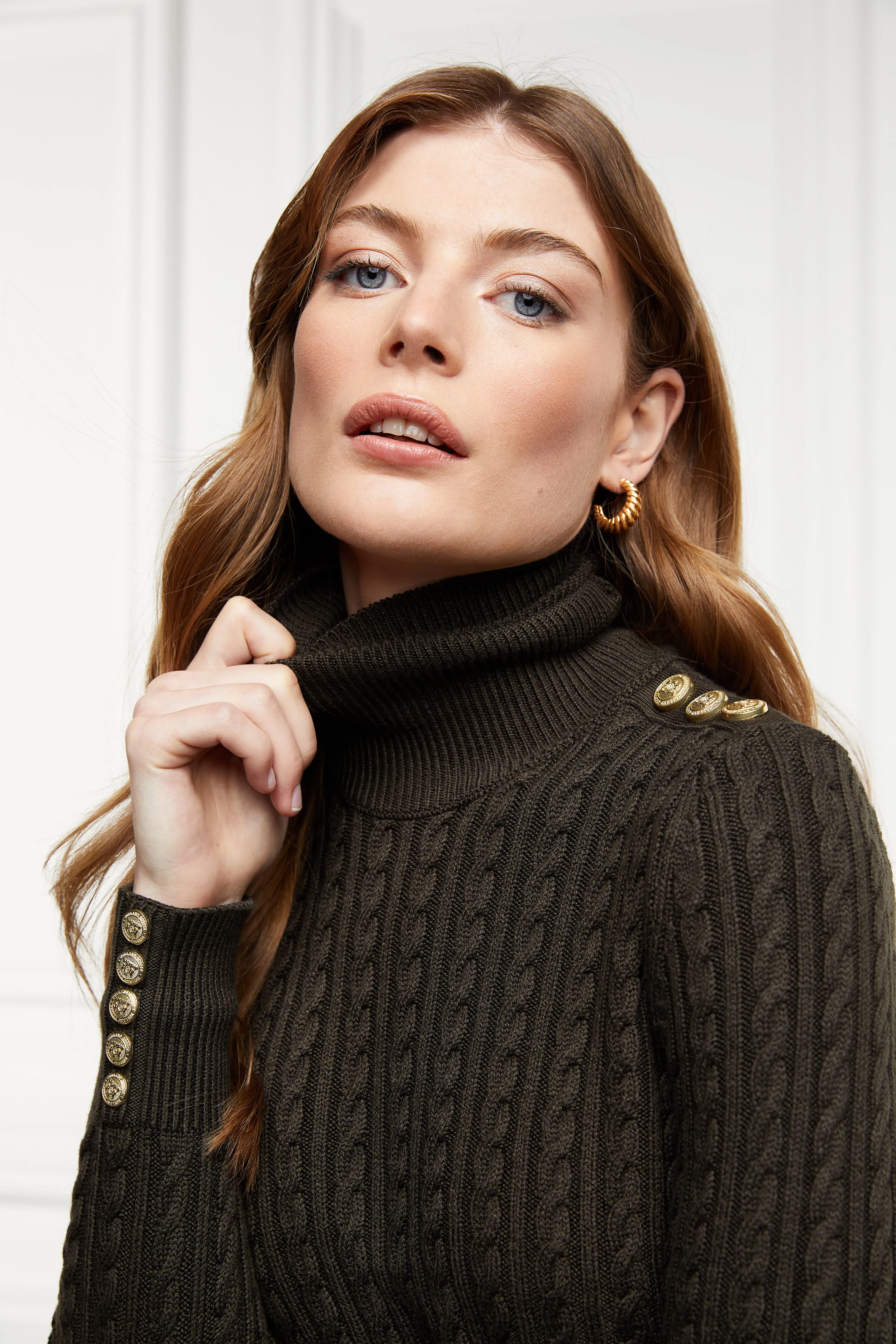 Seattle Roll Neck Cable Knit (Fern Green)